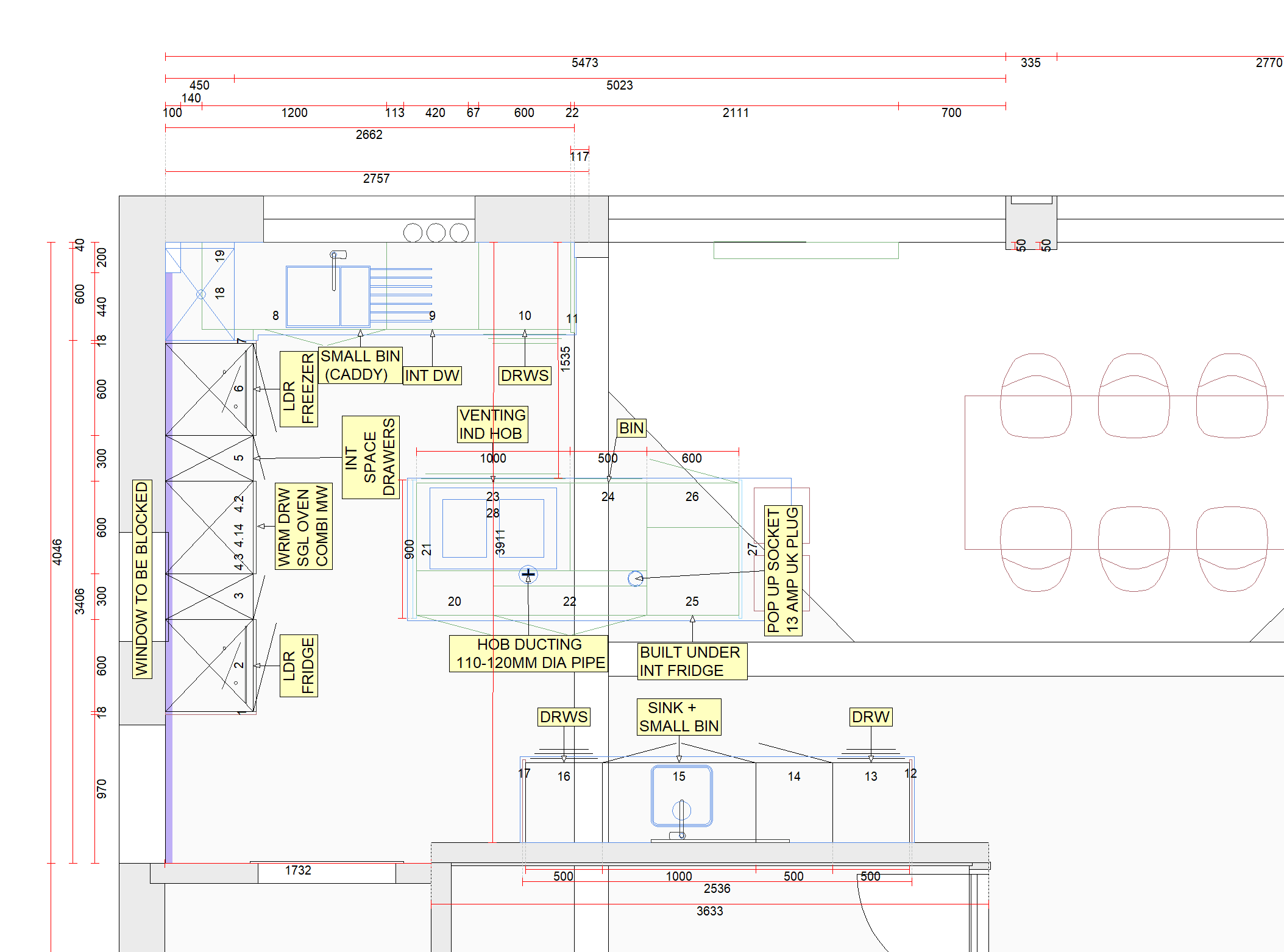 Modern kitchen design CAD diagram
